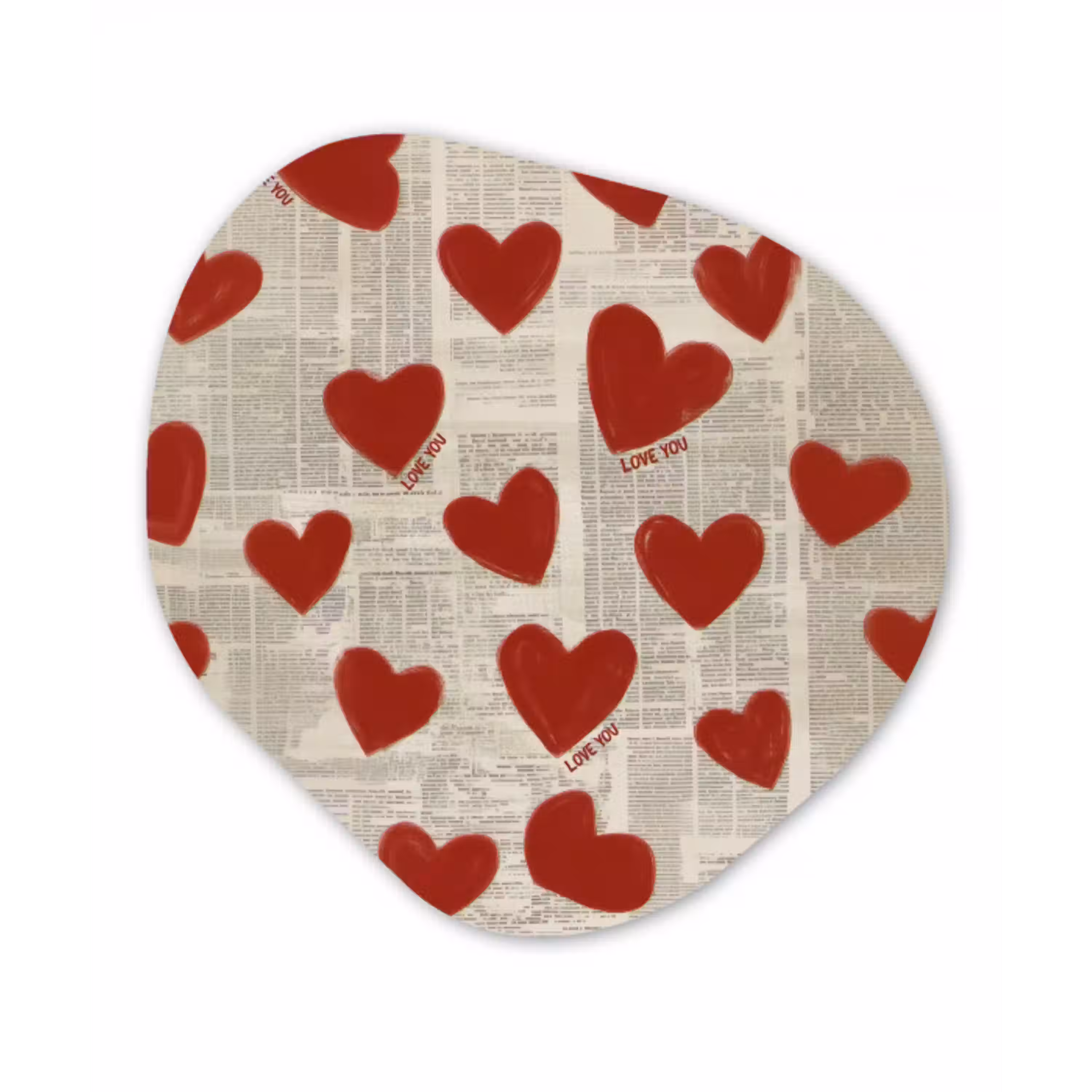 Hartjes - Krant - Loveyou Wandcirkel Organisch Plexiglas middel -3d