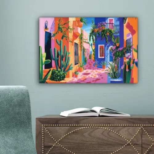 Geel - Blauw - Oranje - Huis canvas 2cm klein -sfeer4