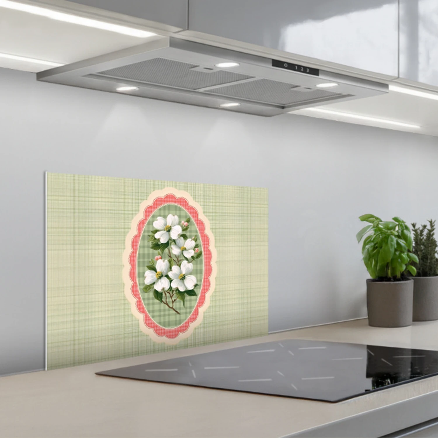 Bloemen - Illustratie - Geruit - Groen keuken achterwand spatscherm klein -3d_schuin