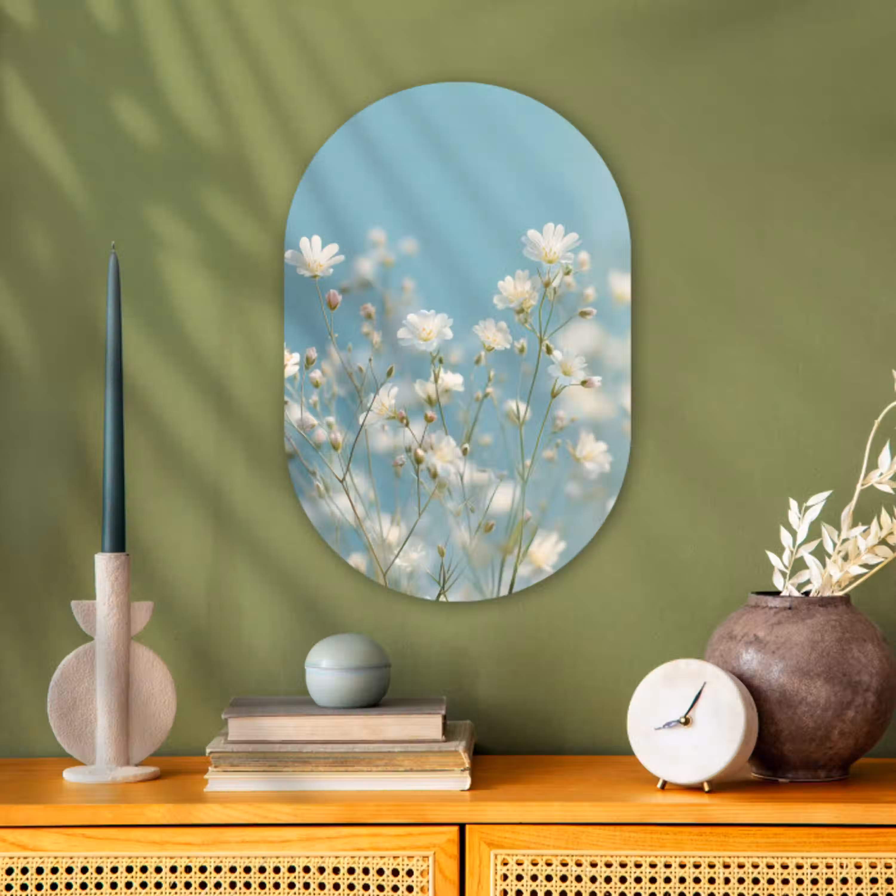 Stengels - Bloemen - Lucht - Wit Wandcirkel Ovaal Forex klein -sfeer2