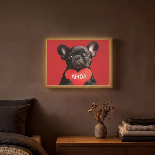 Amor - Hond  - Hartje - Rood Light Box met batterij (Wandlamp) middel -sfeer4