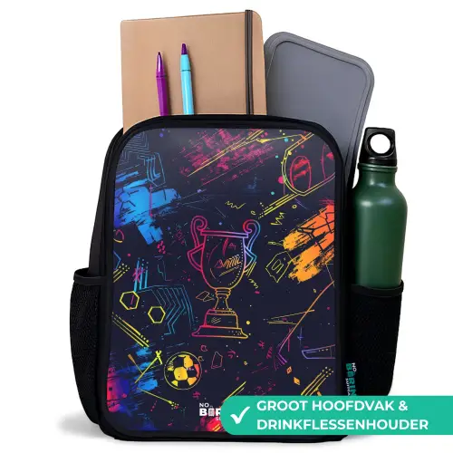 Neon sporttrofee design Rugzak - Zwart middel -inhoud_NL