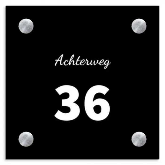 Effen - Zwart - Klassiek Naambord Vierkant klein -3d
