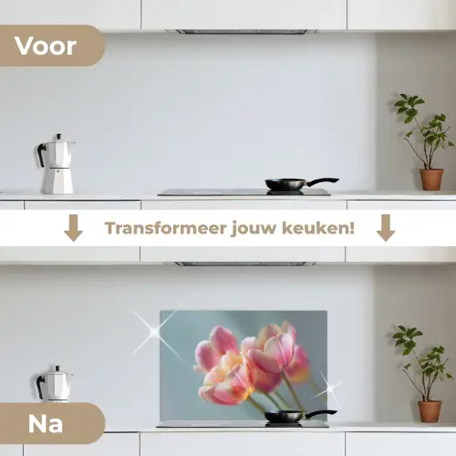 Tulpen - Roze - Stelen keuken achterwand spatscherm klein -voor_na_NL
