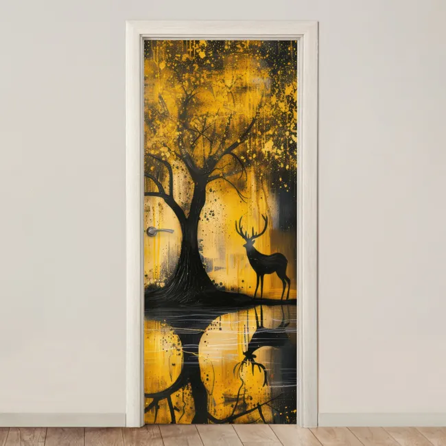 Deursticker - Boom - Verflook - Hert - Natuur - Goud