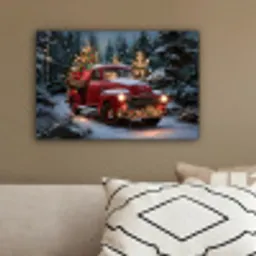 Kersttruck - Sneeuwbos - Rood canvas 2cm klein -sfeer3