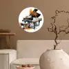 Piano - Oranje - Zwart - schets lijnen Wandcirkel behangsticker klein -sfeer1