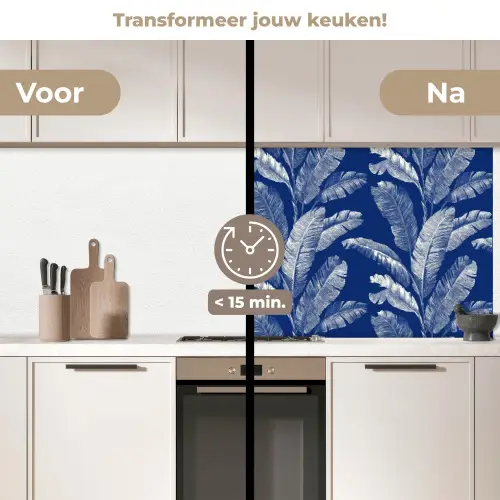 Blad - Palm - Blauw keuken achterwand 2 middel 871 -voor-na2_NL
