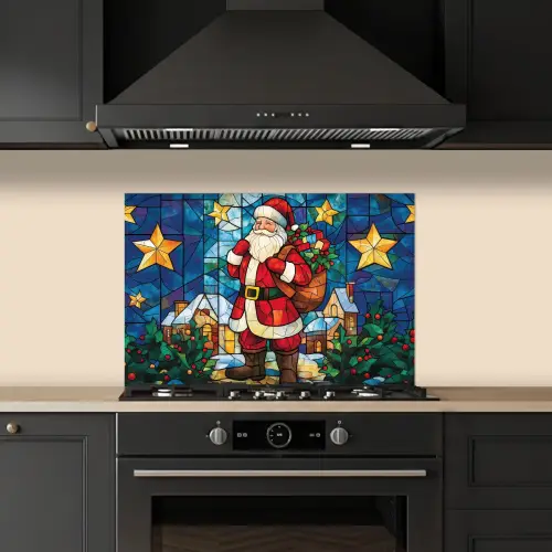 Kerstman - Glas - Kleurrijk keuken achterwand spatscherm klein -sfeer1