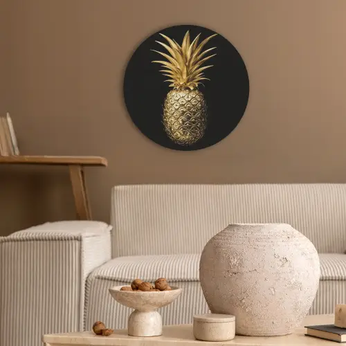 Ananas - Zwart - Goud - Luxe Akoestische PET Vilt - Rond klein -sfeer1
