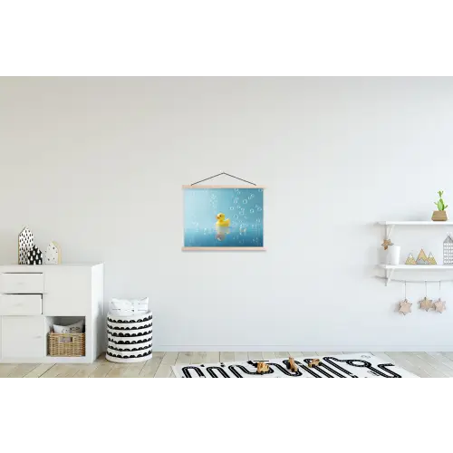 Bubbels - Badeend - Geel textielposter latten blank klein -kinderkamer