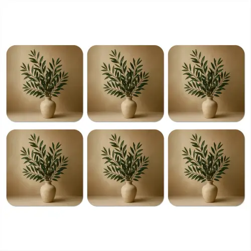 Vaas - Olijftakken - Bladeren - Beige onderzetter kurk middel -3d