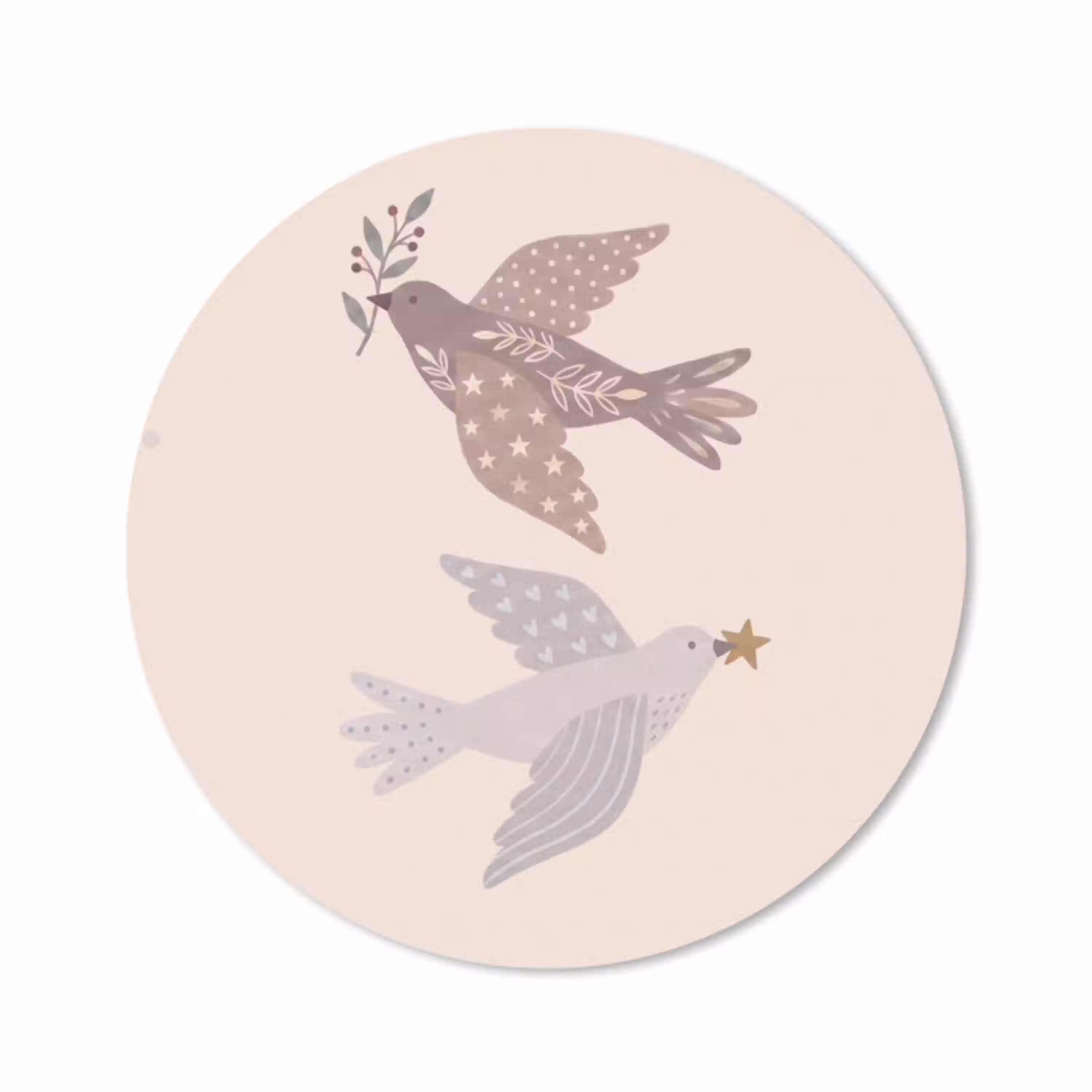 Vogel - Bessen - Natuur - Modern - Beige Muismat rond klein -3d
