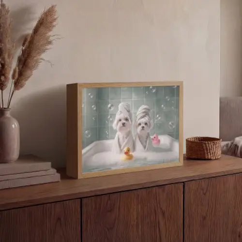 Hondjes - Badkuip - Badeendjes - Handdoeken Light Box met batterij (Wandlamp) middel -sfeer2