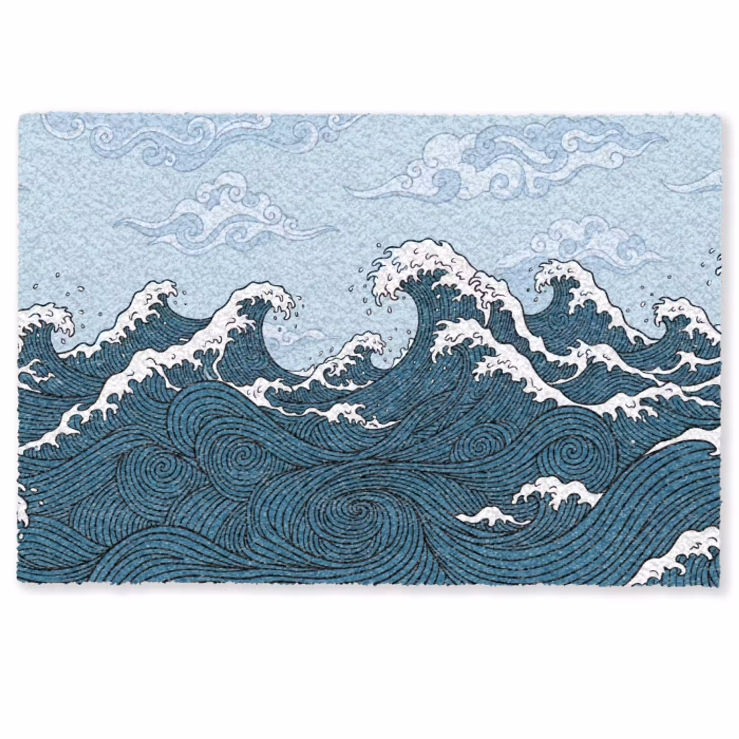 Zee - Golven - Japans - Natuur - Blauw Deurmat klein -zkaufland3d