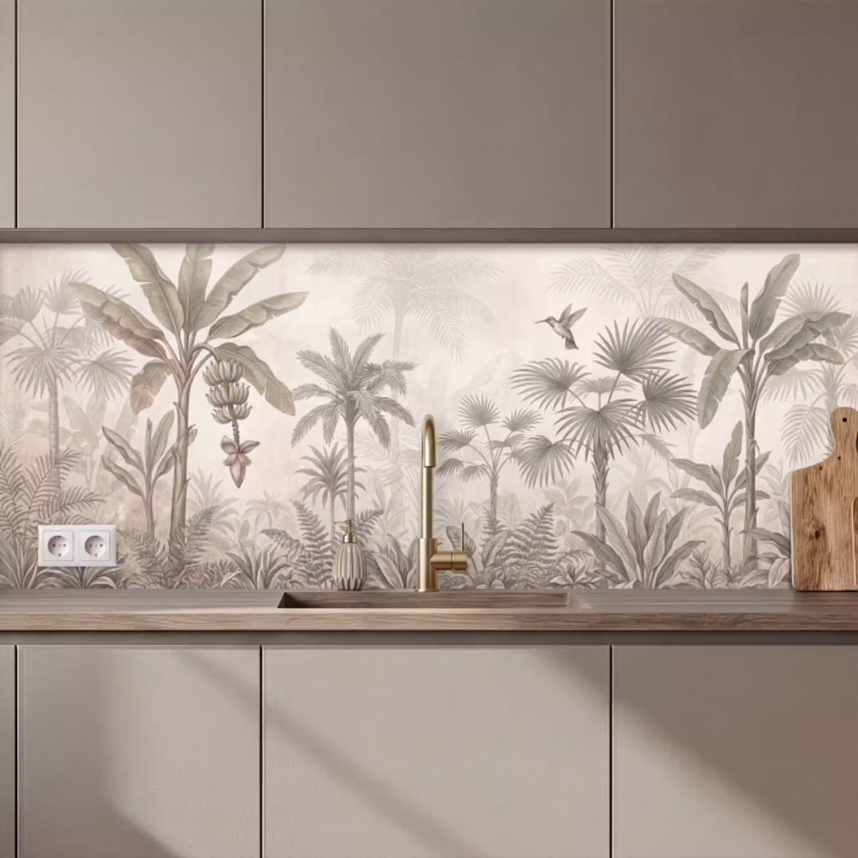 Jungle - Banenboom - Kolibrie - Beige keuken achterwand 2 middel zz_3dshopping