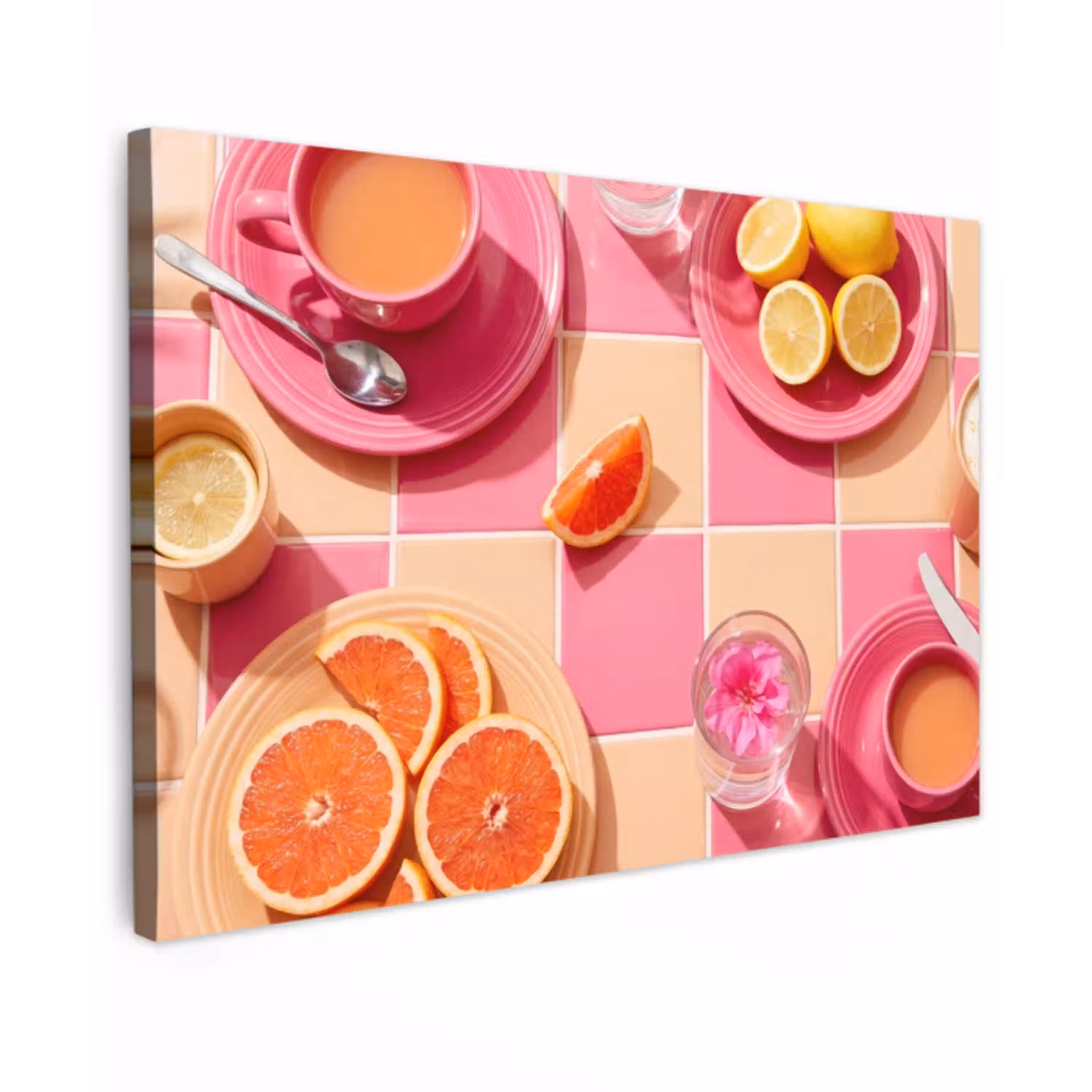 Eten - Citrusvruchten - Stillevens - Roze - Oranje canvas 2cm klein -z3d