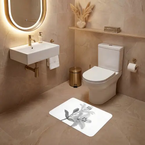 Lelies - Elegant - Zwart - Wit WCmat klein -sfeer3