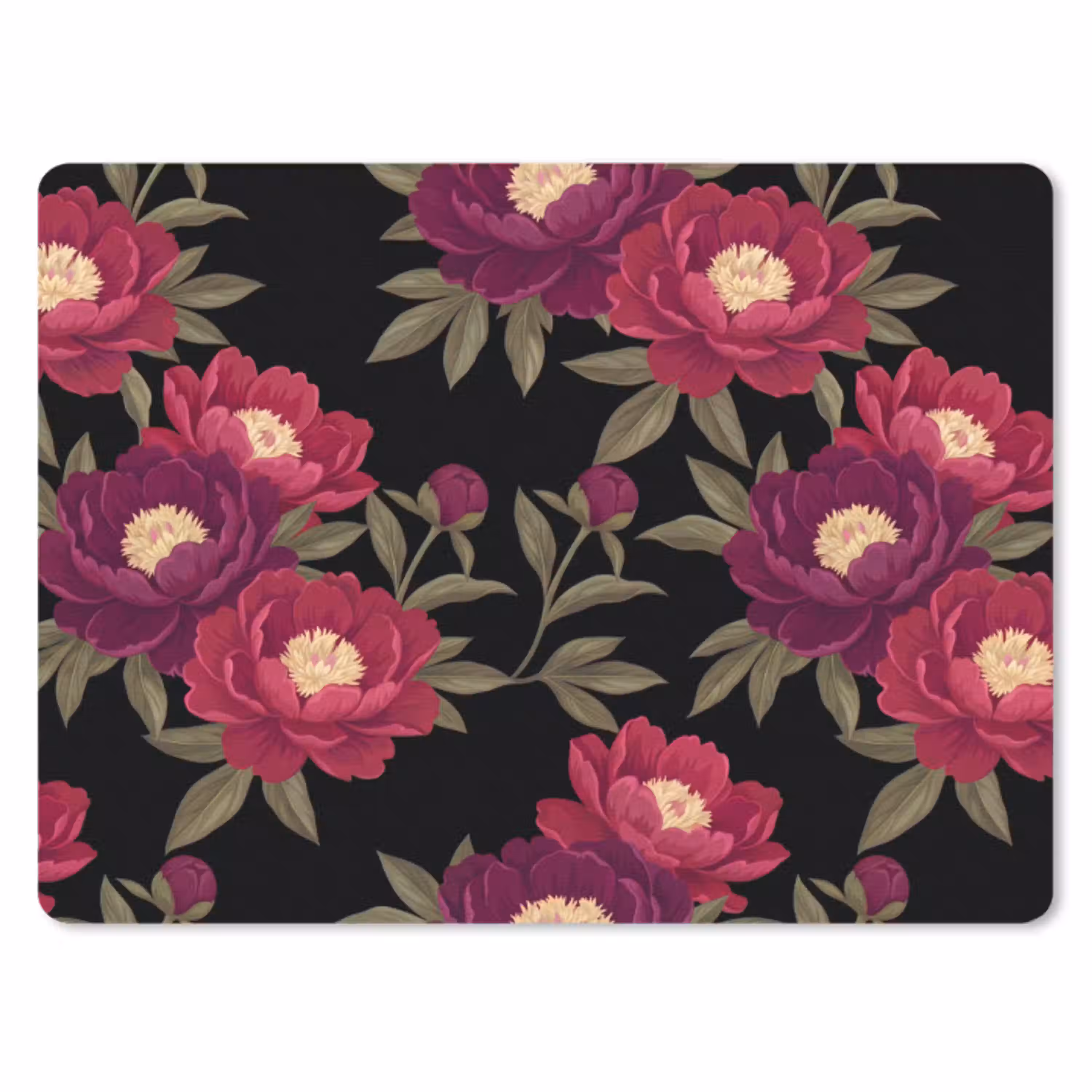 Bloemen - Patroon - Botanisch - Rood - Zwart muismat rubber klein -3d