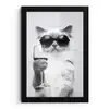 Kat - Zonnebril - Wijnglas - Langharig fotolijst zwart zonder passe partout klein -3d