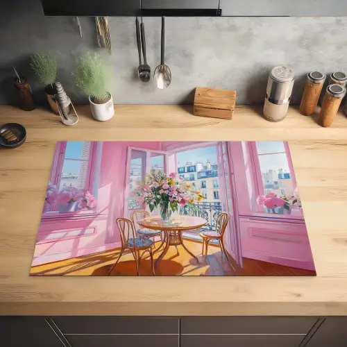 Pink - City - Bloemen Inductie beschermer vinyl 3mm klein -sfeer5