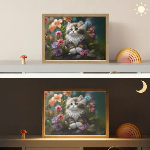 Kitten - Illustratie - Bloemen - Natuur - Kat Light Box met batterij (Wandlamp kind) middel -sfeer3_kind
