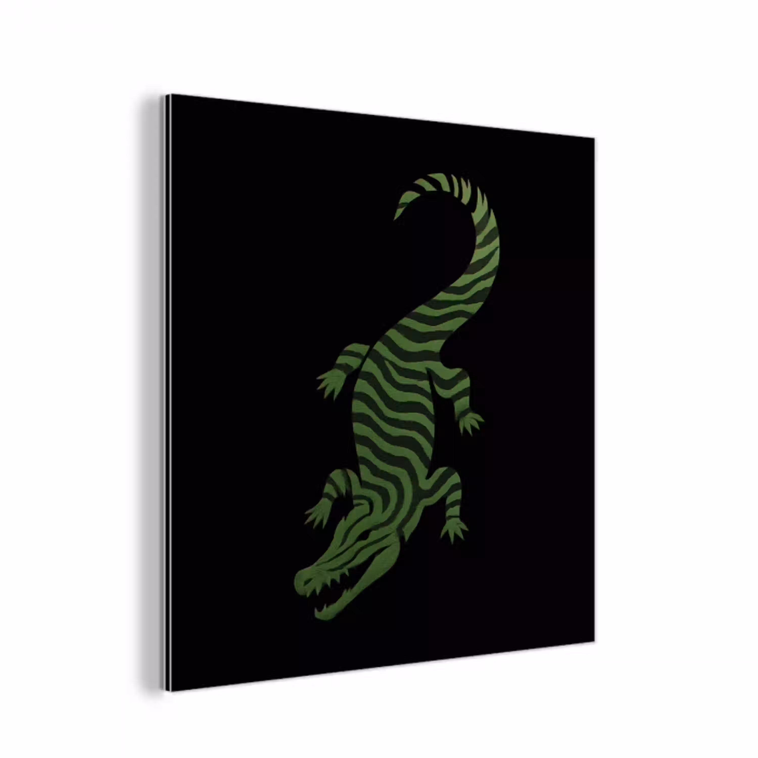 Krokodil - Groen - Tijgerachtig - Strepen aluminium wit klein -3d