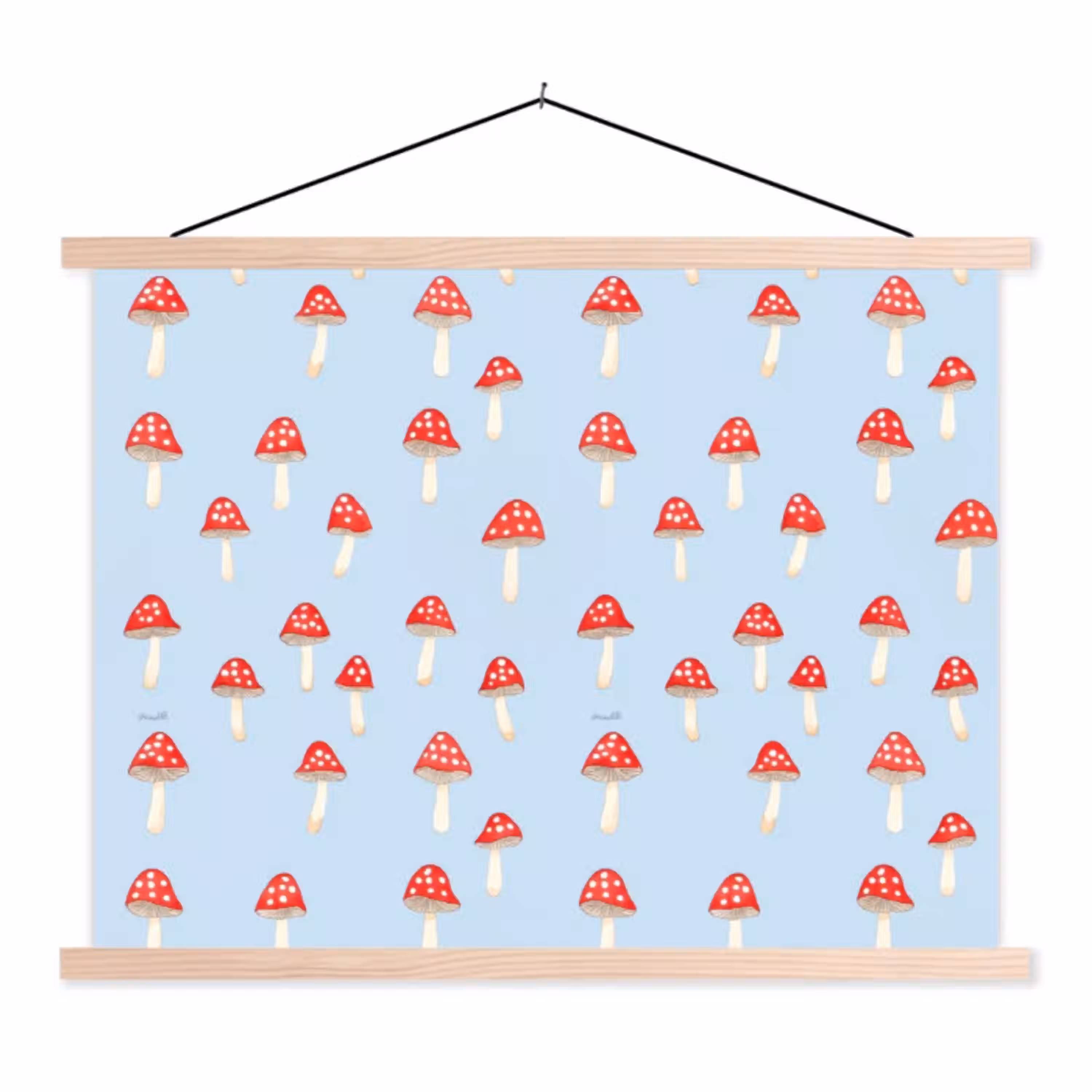Paddenstoel -Sprookje - Blauw textielposter latten blank klein 122 -3d