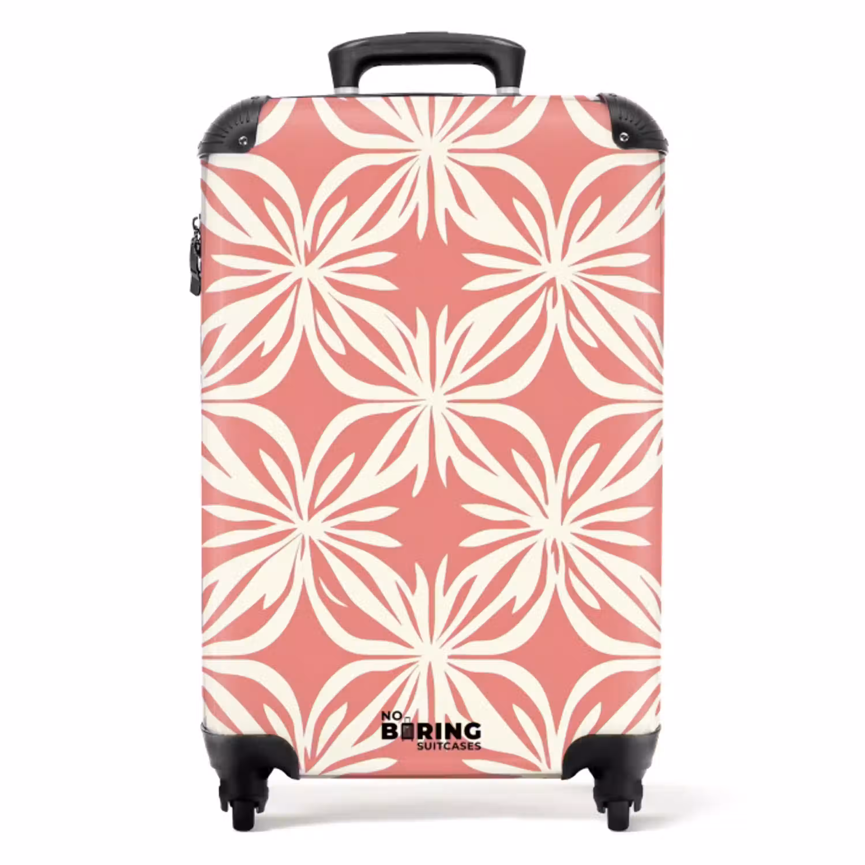 Roze - Bloemenmotief - Wit - Modern NBS - Handbagage koffer - Volwassenen Unisex middel -productfoto_recht