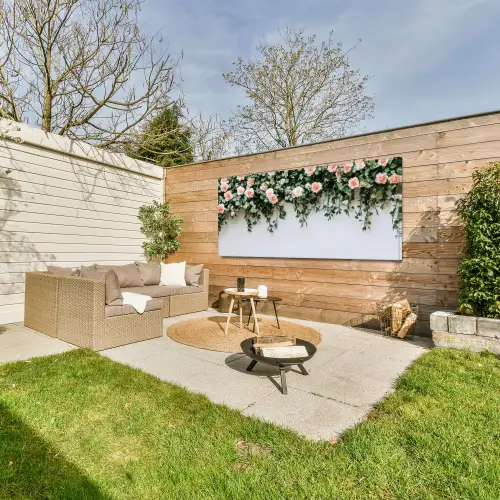 Bloemen - Muur - Rozen - Groen Tuinposter op houten frame 2 cm dik xxl -sfeer2
