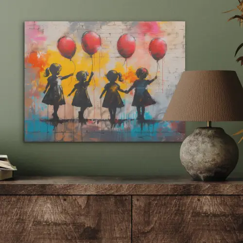 Graffiti - Kinderen - Street art - Ballon - Banksy PET vilt klein -sfeer2