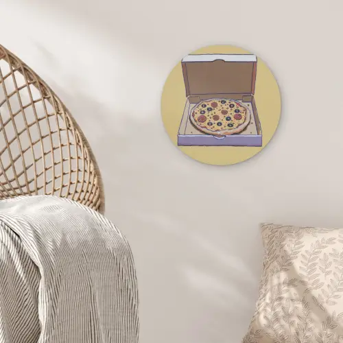 Pizza - Doos - Salami - Illustratie Akoestische PET Vilt - Rond klein -sfeer4