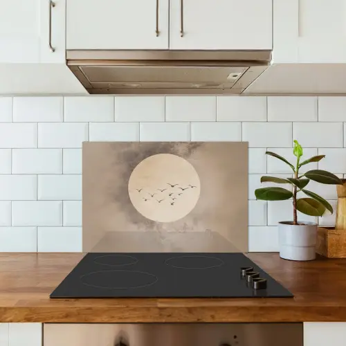 Vogel - Beige - Japandi keuken achterwand spatscherm klein -sfeer2