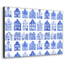 Patroon - Huizen - Blauw Textielframe zwart klein 947 -3d