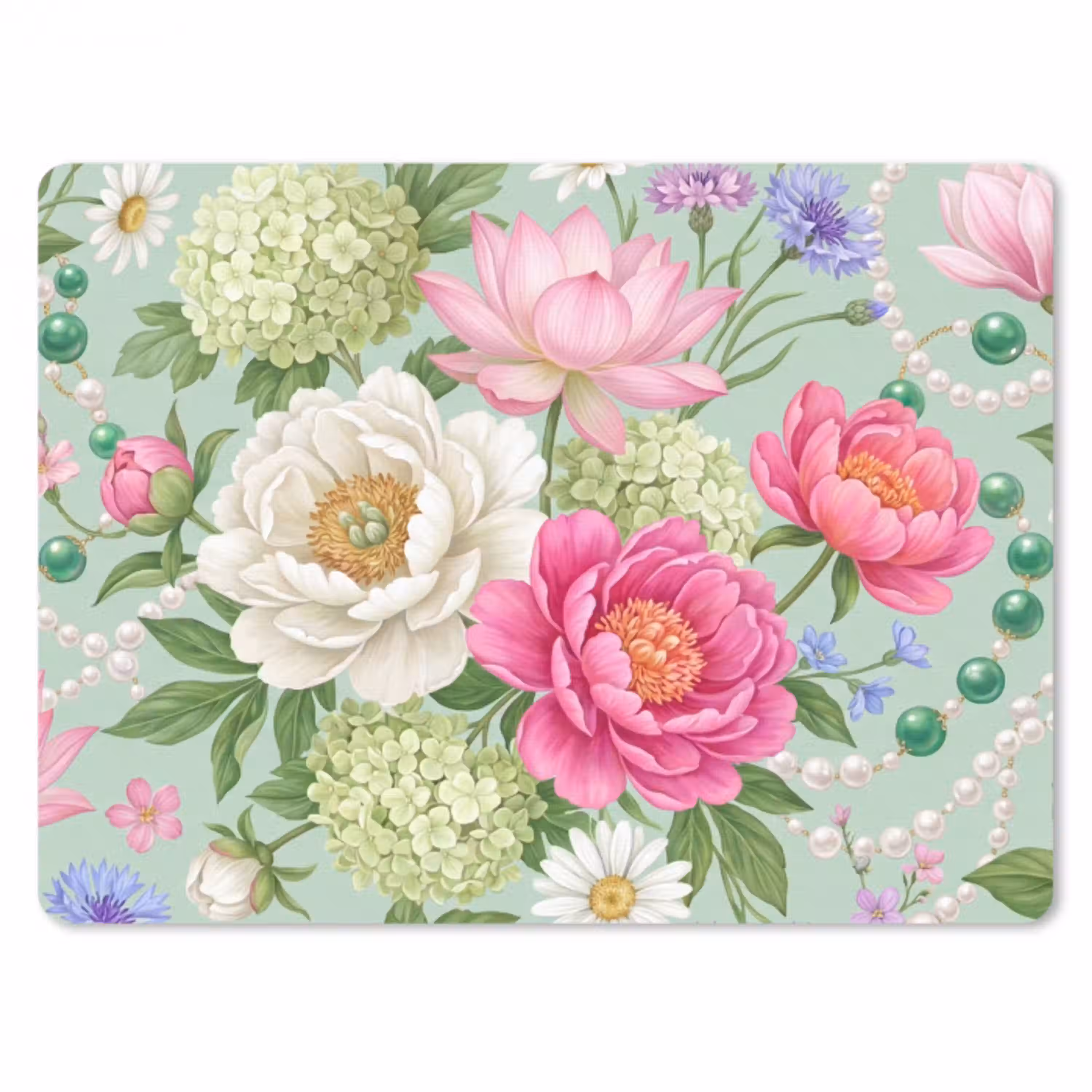 Bloemen - Patroon - Botanisch - Groen muismat rubber klein -3d
