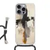 Penseelstreken - Ruw - Abstract - Beige Hoesje iPhone 16 Pro Max met koord klein -3d