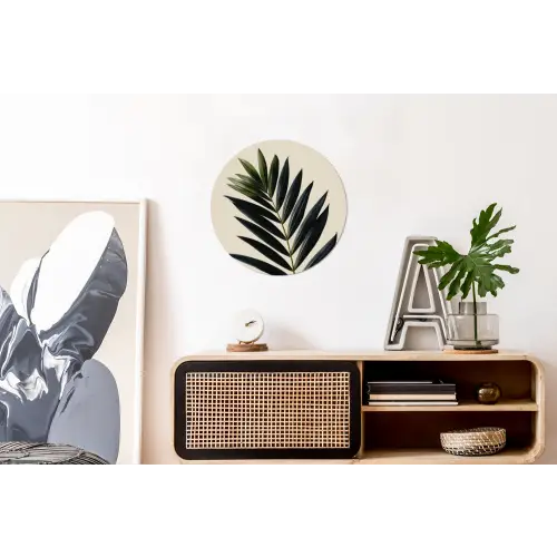 Palmblad - Donkere bladen - Subtiel Wandcirkel aluminium klein -kantoor