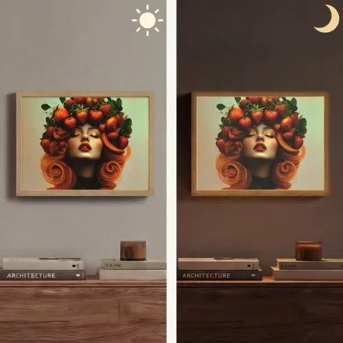 Vrouw - Aardbeien - Kroon Light Box met batterij (Wandlamp) middel -sfeer3