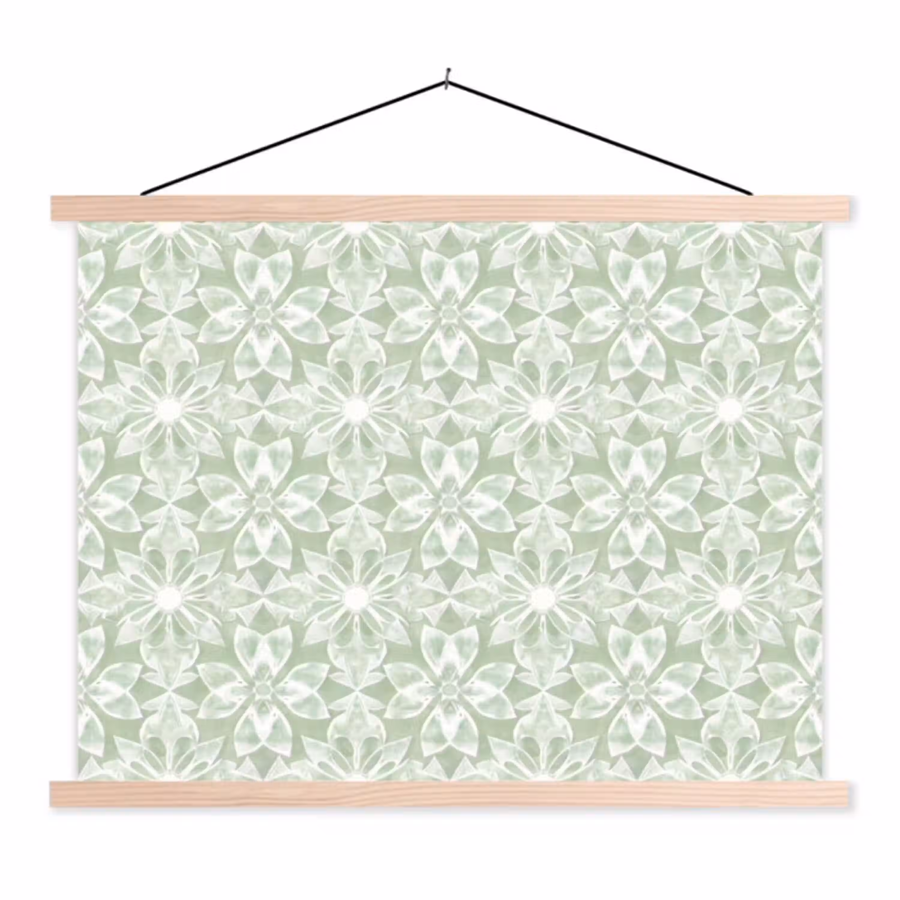 Saliegroen - Symmetrisch - Mandala - Ornament - Patroon textielposter latten blank klein 122 -3d