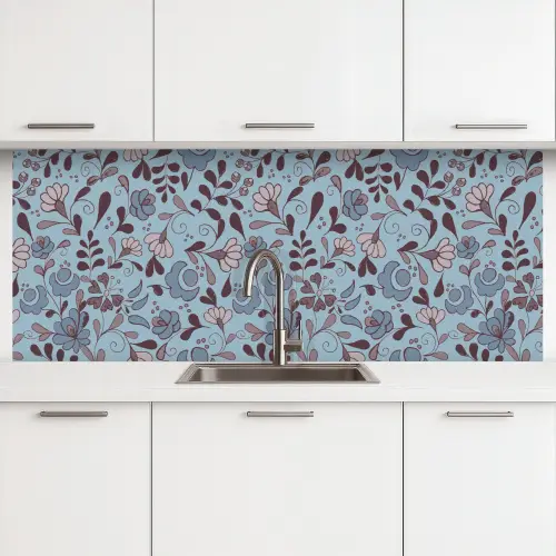 Patroon - Bloem - Grijs - Blauw keuken achterwand 2 middel 871 -3d