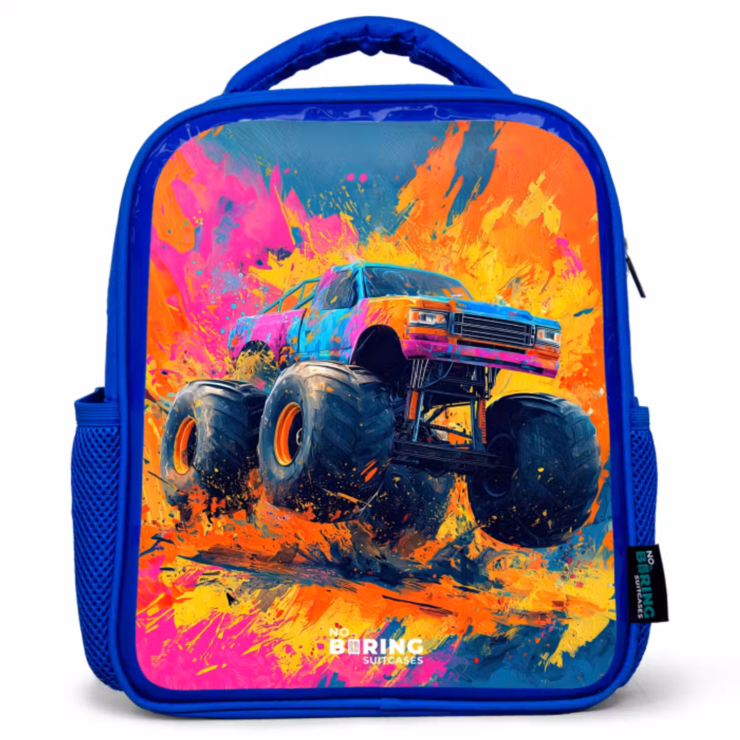 Rugzak kind - blauw - Monstertruck - Verfspatten - Kleurrijk - Explosie