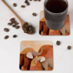 Olifanten - Oranje - Abstract onderzetter kurk middel -sfeer2