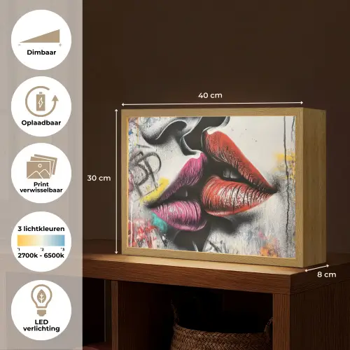 Street art - Lippen - Kus - Graffiti Light Box met batterij (Wandlamp) middel -USP_websiteoverzichtNL