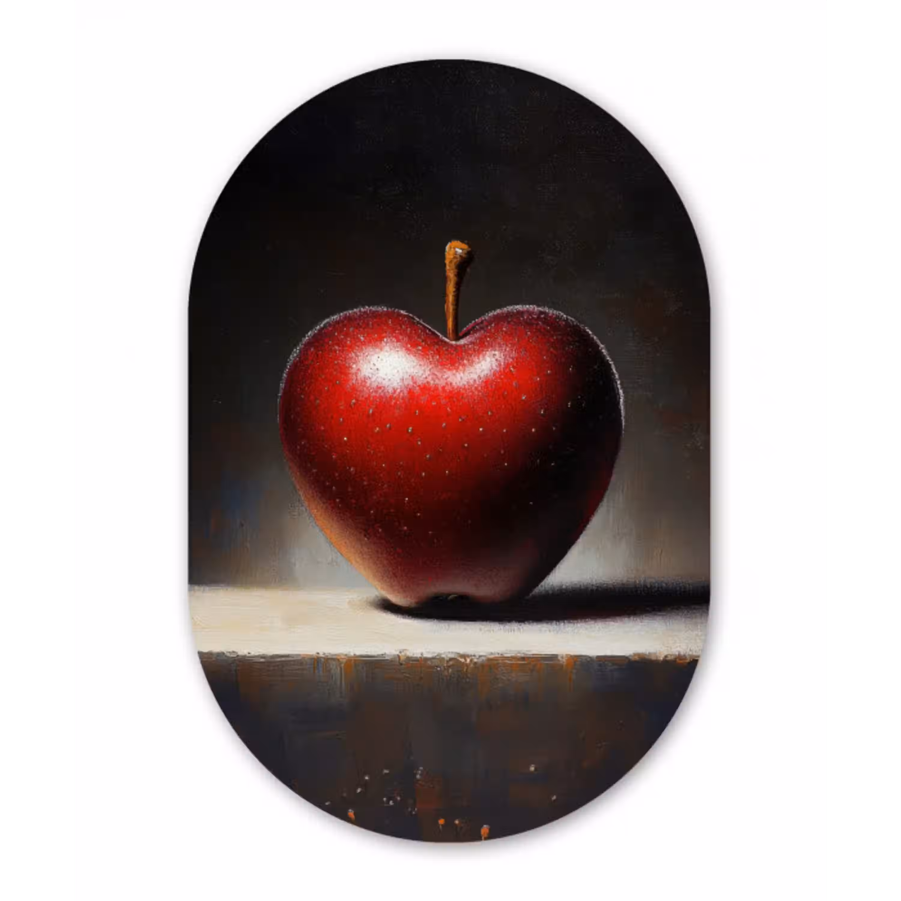 Apple - Hart - Rood Wandcirkel Ovaal Glas middel -3d
