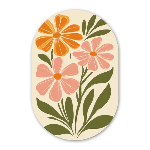 Minimalistisch - Bloemen - Bladeren - Roze Wandcirkel Ovaal Glas middel -3d