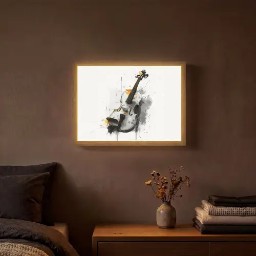 Viool - Oranje - Zwart - Penseelstreken Light Box met batterij (Wandlamp) middel -sfeer4