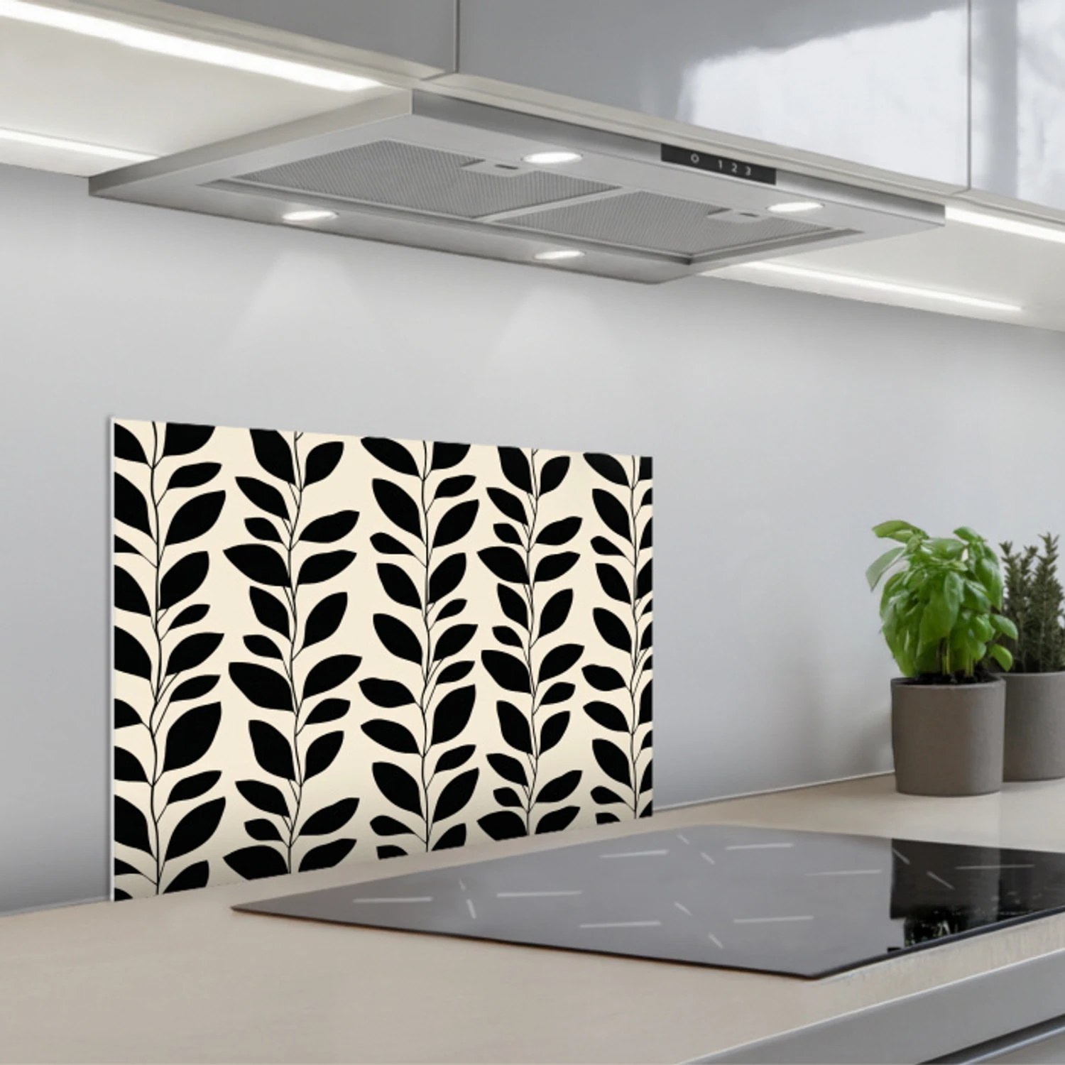 Botanisch - Dessin - Zwart - Beige keuken achterwand spatscherm klein 900 -3d_schuin