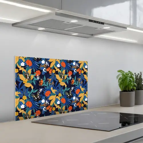 Zomer - Vlinder - Marineblauw - Blauw keuken achterwand spatscherm klein 900 -3d_schuin