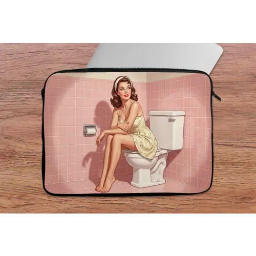 Roze - Retro - Vrouw laptophoes neopreen klein -tafel