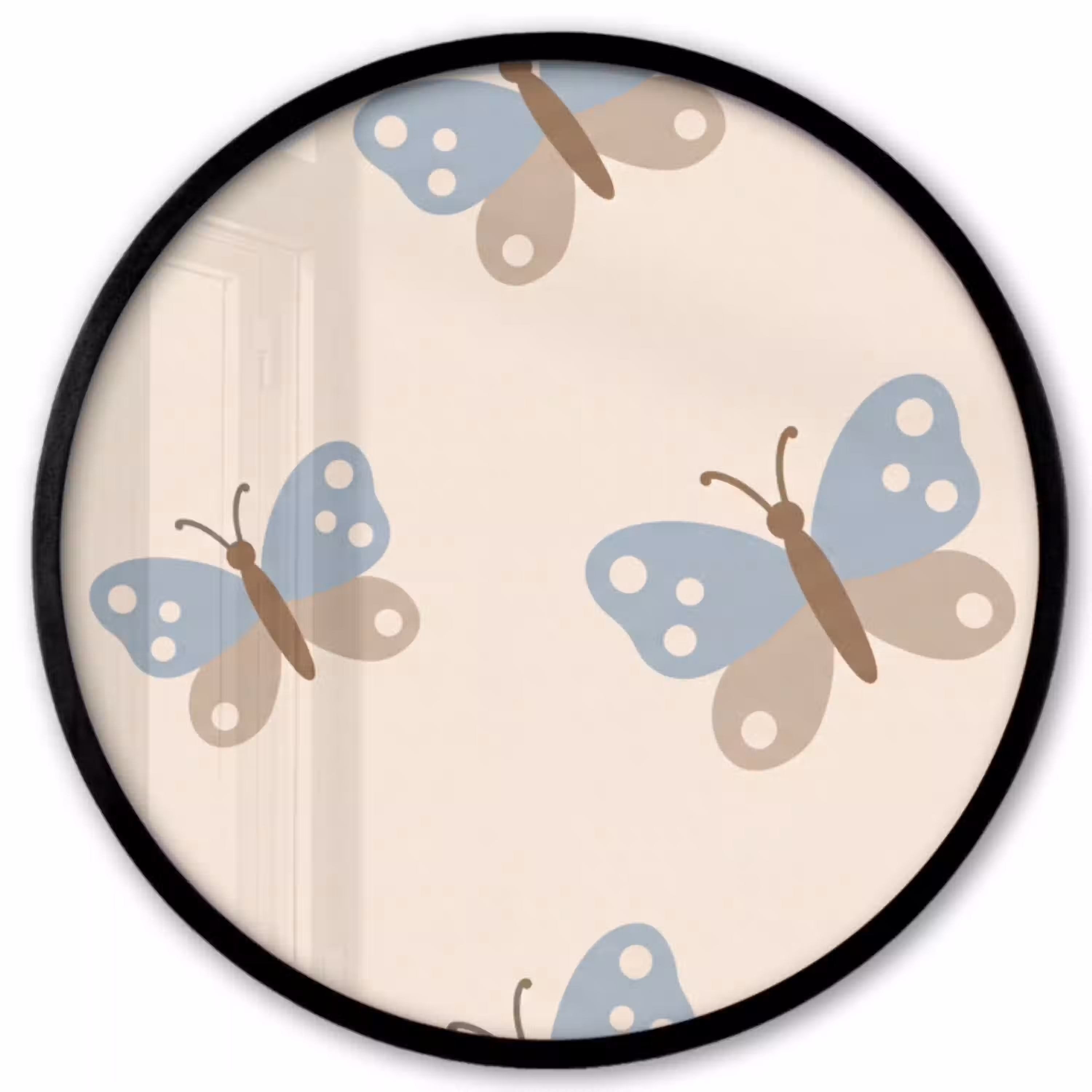 Insect - Vlinderpatroon - Abstract - Blauw - Beige Fotolijst rond zonder passe partout klein -3d